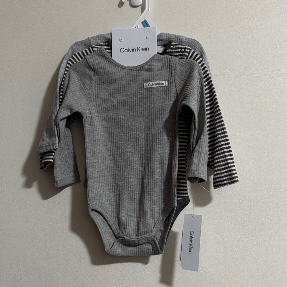 Calvin Klein Kids Gray and Black Striped Bodysuit